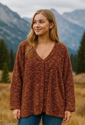 Venezia Vitale‎ Rust Orange Knit Button up Wool Blend Cardigan Cozy Cabincore 3X thumbnail 1