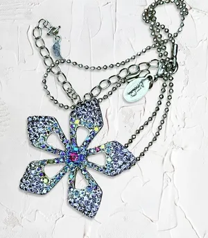 614. Cookie Lee Purple Flower Necklace Silvertone thumbnail 1