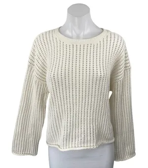 Zara Cream Long Sleeve Open Knit Relaxed Fit Sweatshirt Sweater Top Size M thumbnail 1