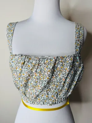Abercrombie Green and White Floral Linen Crop Top thumbnail 1