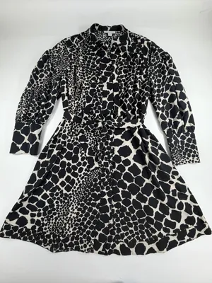 Topshop Safari Animal Leopard‎ Print Tie Waist Shirt Dress Puff Sleeve Womens 6 thumbnail 1