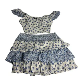 Crystal Sky‎ Women's Floral Two-Piece Set Blue Off-Shoulder L thumbnail 1