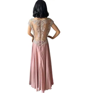 Mother of bride Embellished Illusion Jewel Neck A-line gown size large - large thumbnail 5