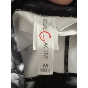 Guru Active Biker Shorts Womens Medium Black White Tie Dye High Waist Activewear thumbnail 3
