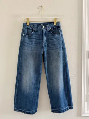 7 for all Mankind Wide Leg Crop Raw Hem Jeans Size 26 thumbnail 2