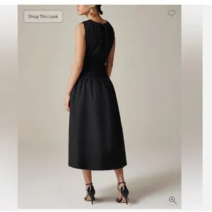 J. Crew Sleeveless Midi Dress Poplin Cotton Black Smocked Size Small Petite‎ thumbnail 2