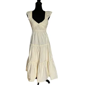 Derek Lam Yellow Tiered Ruffle Midi Dress Size 2 Cotton Cottage Designer $420 thumbnail 6