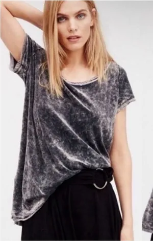 Free People Doran Velvet Grey Short Sleeve Tunic Top‎ Oversized Size Small thumbnail 1