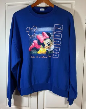 Vtg Disney Minnie‎ Mouse Florida Graphic Sweatshirt Blue Crewneck Adult Large thumbnail 1