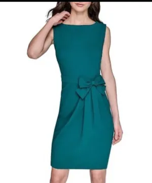 KARL LAGERFELD PARIS EVERGREEN Bow Waist Scuba Crepe Sheath Dress 14 thumbnail 3