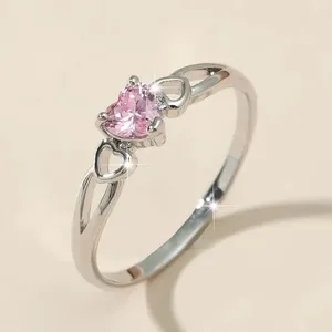 LOVE Heart-shaped Pink and White Silver Ring Size 7 thumbnail 3