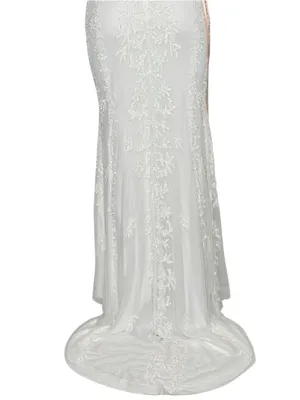 LULUS Luxe Bridal Momentous Love Beaded Bustier Mesh Mermaid Maxi Dress,White,XS thumbnail 11