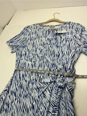 Chico’s 2 US 12 / 14 Short Dress Side Tie Infinite Lines Light Azure Blue NEW thumbnail 6