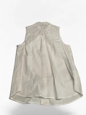 Promod Women's White 100% Cotton Sleeveless Lace Yoke‎ Button Down Blouse thumbnail 2