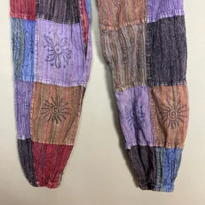 Patchwork Jogger Pants Travel Hippie Purple Red Blue Elastic Waist Cotton Nepal thumbnail 6
