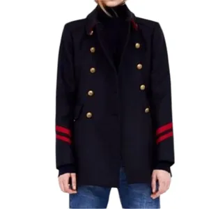 Zara Navy Military Style Double Breasted Coat Size S thumbnail 2
