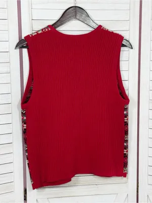 Vintage Requirements Fair Isle V Neck Zip‎ Up Sweater Vest Red Multi Medium thumbnail 8