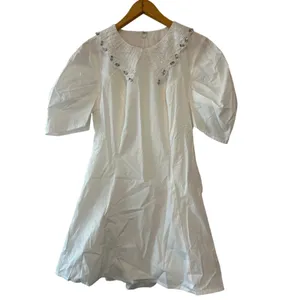 Anthropologie BHLDN Pearl Crystal Collar Puff Sleeve Ivory Mini Dress M‎ thumbnail 3
