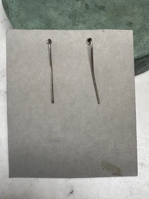 Handmade 1970s Artisan Earrings Abstract Design Brass and Sterling Silver Drop Wires thumbnail 3