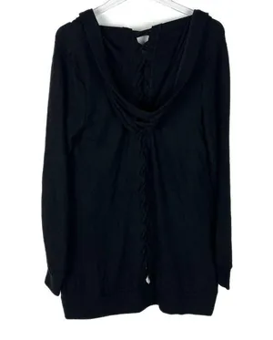 NWT Chaser Long Sleeve Lace Back Hooded Open Cardigan Black Size Medium M NEW thumbnail 7