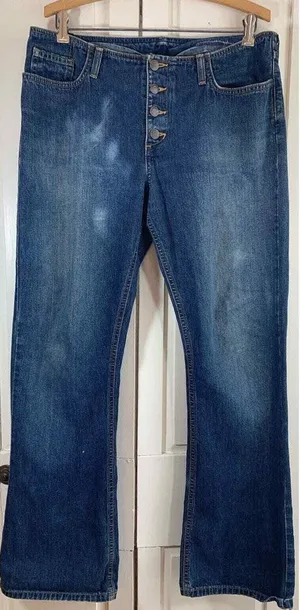 Abercrombie & Fitch Button Fly Jeans Women's 33x31 Blue Denim Wide Leg‎ USA VTG thumbnail 1