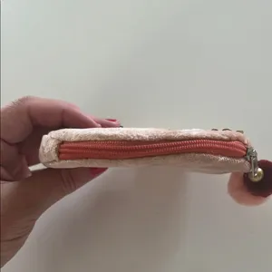 Pink and Green Embroidered Cosmetic Bag with Pom-Poms thumbnail 4