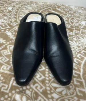 Women's Black Slip-On Leather Heels Mule thumbnail 1
