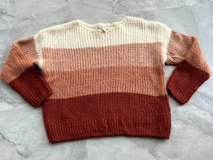 Forever 21 Block‎ Stripe Knit Sweater Size Small S Blush Cream Maroon thumbnail 1