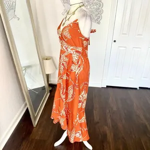 band of the free Orange Floral Wrap Midi Maxi Dress Size S thumbnail 2