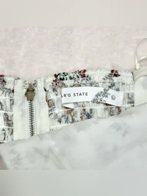 Altar'd State Ivory Strapless Floral Tiered Mini Dress Size Large thumbnail 13