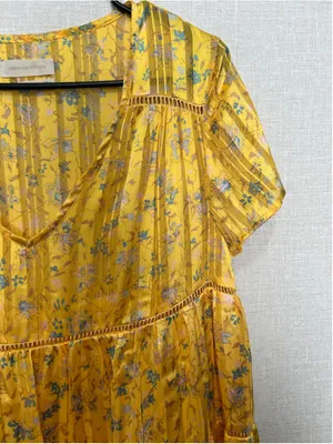 Urban Outfitters Yellow Floral Semi Sheer Tiered Babydoll Mini Dress thumbnail 3