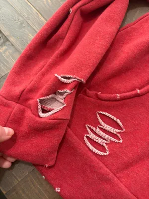 Chelsea DeBoer Lily & Lottie Red Distressed Hoodie Sweatshirt XS thumbnail 4