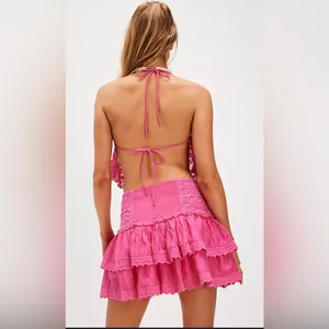 NWT free people Eleanor’s magentiful Barbie pink skirt set sz medium bandana top thumbnail 2
