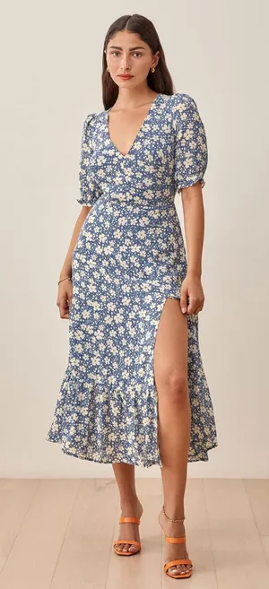 Reformation Nantes Midi Dress Blue Floral Mari Print 4 thumbnail 1