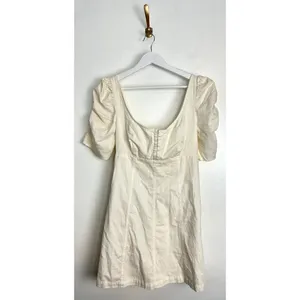 FREE PEOPLE Cheyenne Smocking Short Puff Sleeve Denim Mini Dress Size X-Small thumbnail 6