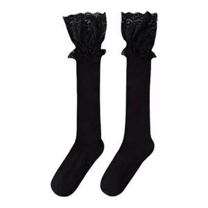 Black Thigh High Lace Top Stockings‎ Calf Socks with Warm Slim One Size thumbnail 6