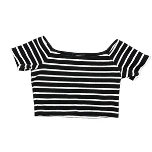 Forever 21 Horizontal black and white striped off the shoulder trendy y2k look crop top S thumbnail 2