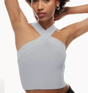 Aritzia Babaton Sculpt Knit Criss Cross Cropped Tank baby blue size small thumbnail 2