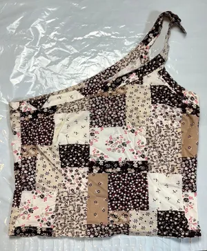 Y2K Halter One Shoulder Bandana Patchwork Top Sz XL White thumbnail 1
