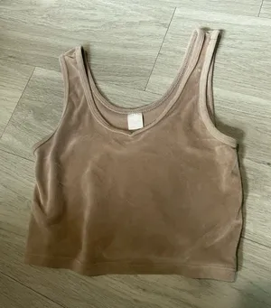 Velvet Cropped Tank Top in Taupe thumbnail 1