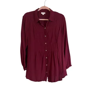 J. Jill Button Down Shirt Burgundy XL Women Pintuck Rayon Long Sleeve Tunic thumbnail 2