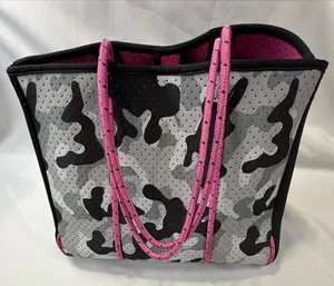 Gray Camo Neoprene Tote & Wallet Pink Handles thumbnail 1