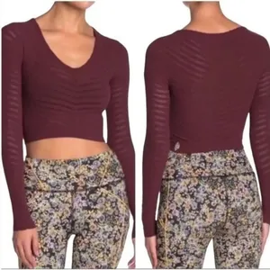 Free People Movement Gone Adrift Seamless Long Sleeve Red Night New Medium thumbnail 2