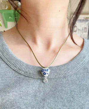 Handmade celestial porcelain heart bead & swirl unique boho fairy whimsical necklace🌙🌀🌟 thumbnail 1