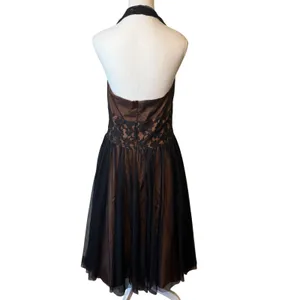 VTG Y2K Betsy & Adam Womens Dress 12 Black Bronze Halter Lace Mesh Prom Cocktail thumbnail 7