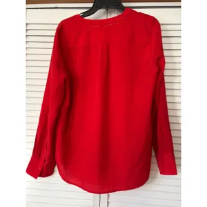 J Crew Red V Neck Long Sleeve Pleated Casual Blouse Top Women‎ Size M Holiday thumbnail 3