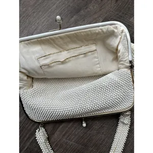 60s Beaded White Handbag Handle Evening Bag Purse USA Two Sided thumbnail 11
