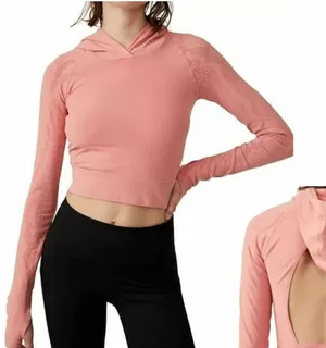 Free People Movement Lucky Layer Crop Cutout Hoodie Top Crush Blush Size M/L thumbnail 1