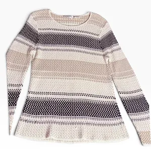 Vintage 90s Basic Editions Cotton Open Knit Striped Sweater Large y2k retro thumbnail 1