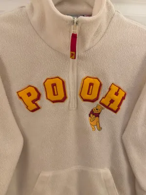 Disney Vintage Winnie the Pooh Cream Quarter Zip Fleece Pullover Medium thumbnail 4